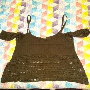 🆕 Earthbound Trading Co. Olive Green Crochet Off Shoulder Blouse XL